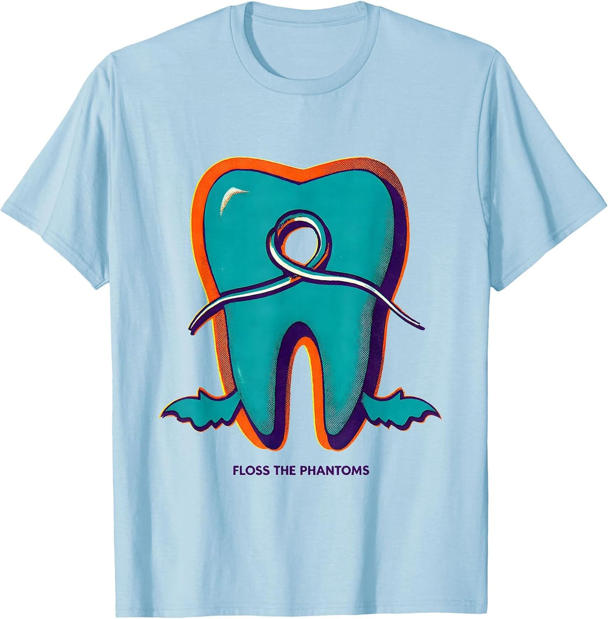 Men's Floss the Phantoms Risograph Halloween Dentist Dental T-Shirt - Baby Blue