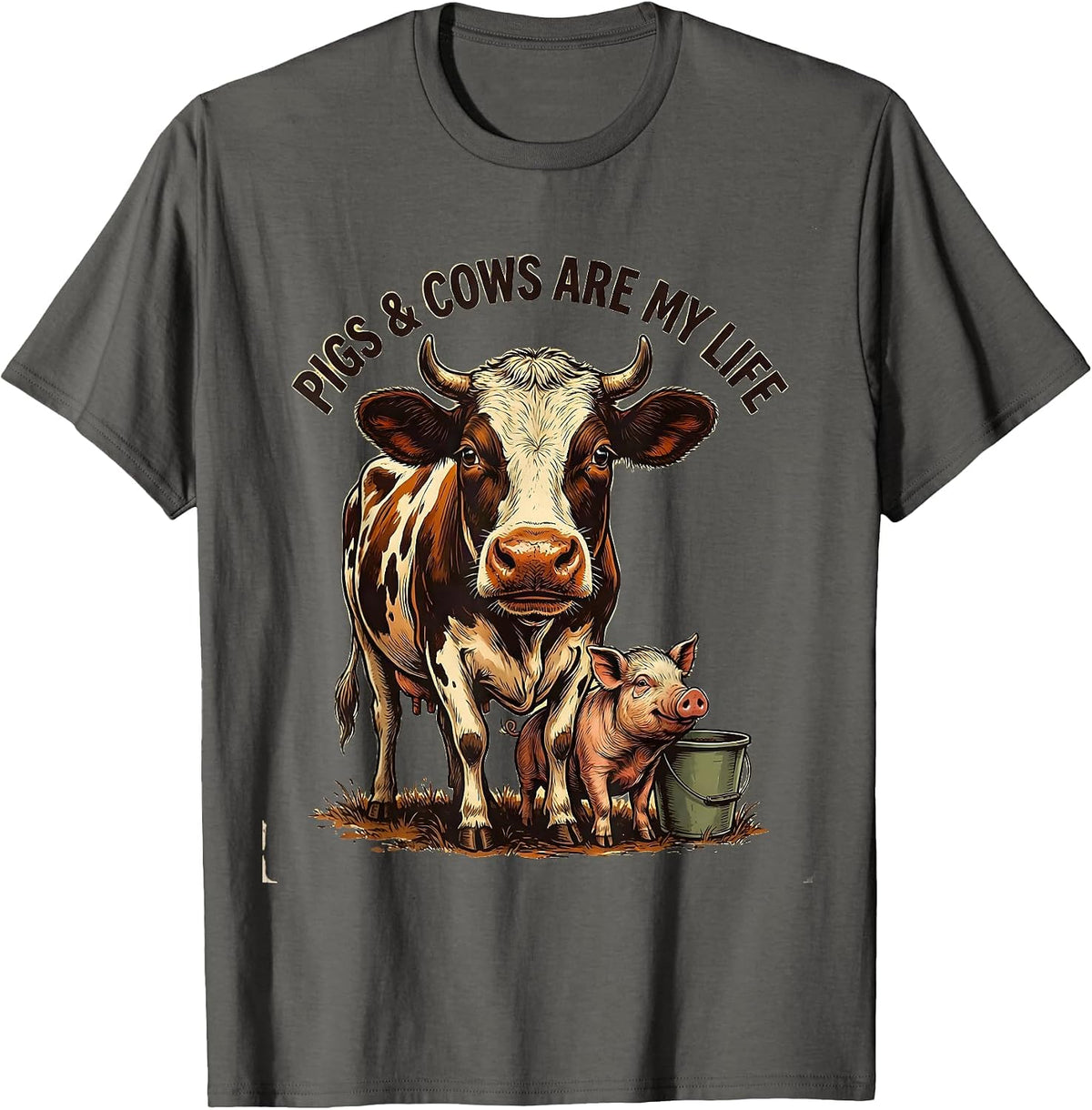 Men's Pigs & Cows Are My Life Funny Farm Animal Farmer Humor T-Shirt - Asphalt Grey
