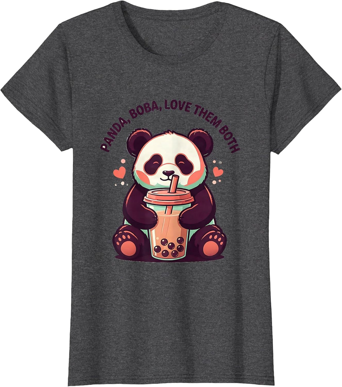 Women's Panda Boba Love Them Both Cute Kawaii Anime Animal Bubble T-Shirt - Dark Heather Grey