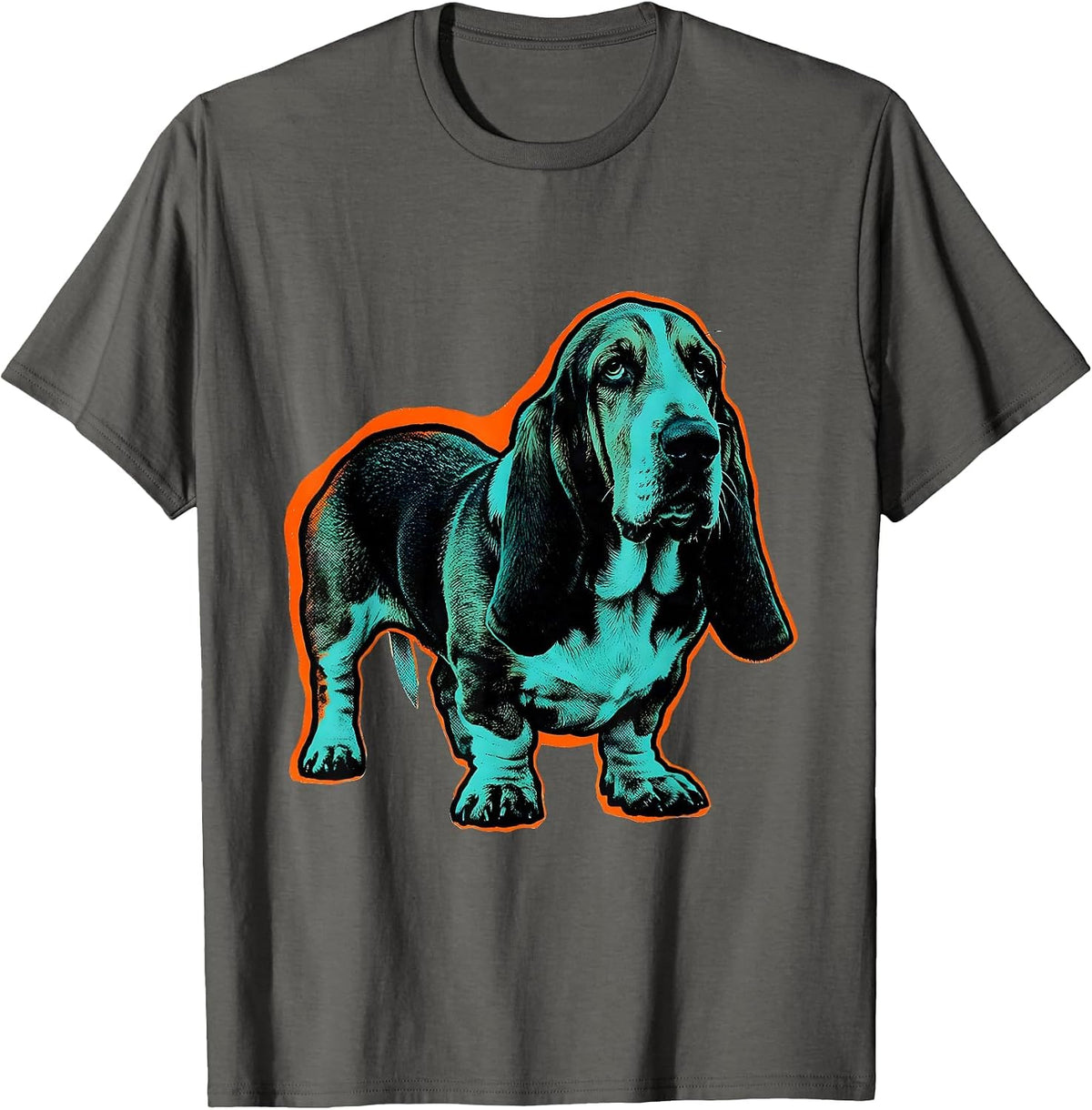 Men's Basset Hound Ghost Pumpkin Risograph Halloween Dog Lover T-Shirt - Asphalt Grey