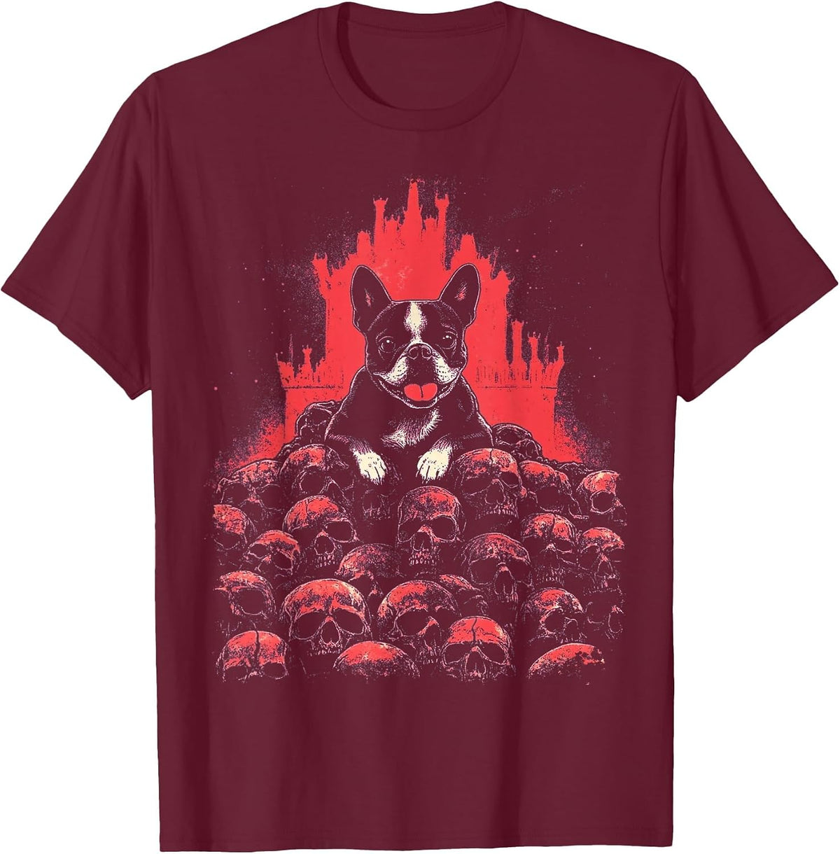 Boston Terrier Dog Skeleton Goth T-Shirt - Burgundy