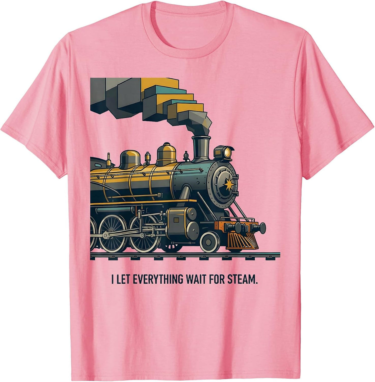 Men's I Let Everything Wait For Steam Midcentury Modern Train T-Shirt - Pink