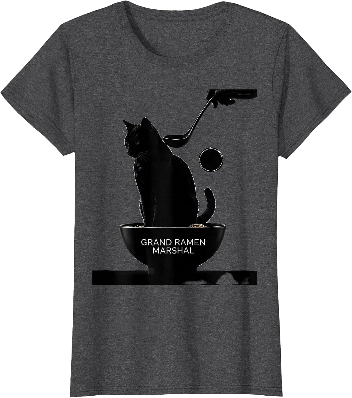 Women's Grand Ramen Marshal Silhouette Kawaii Anime Cat Ramen Lover T-Shirt - Dark Heather Grey