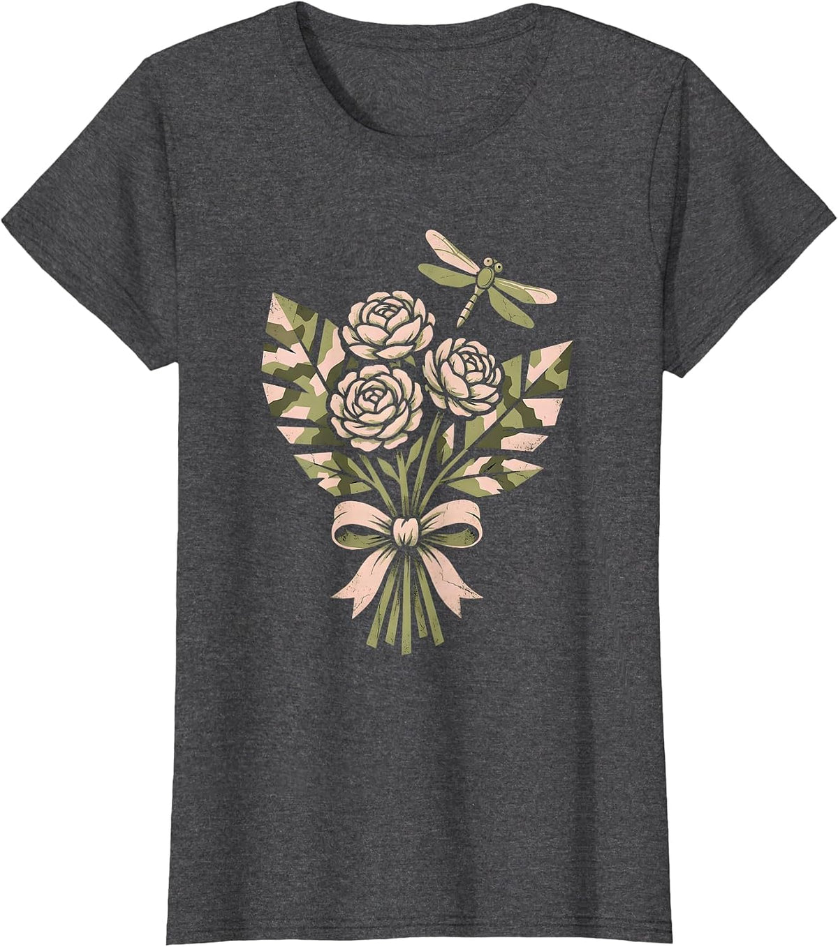 Women's Camo Archer Drawing Bow Illustration T-Shirt - Dark Heather Grey