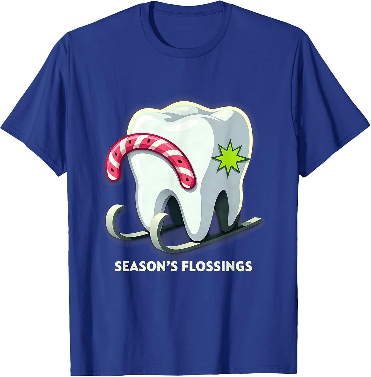 Men's Season's Flossings Funny Dental Christmas Dentist Dental T-Shirt - Royal Blue
