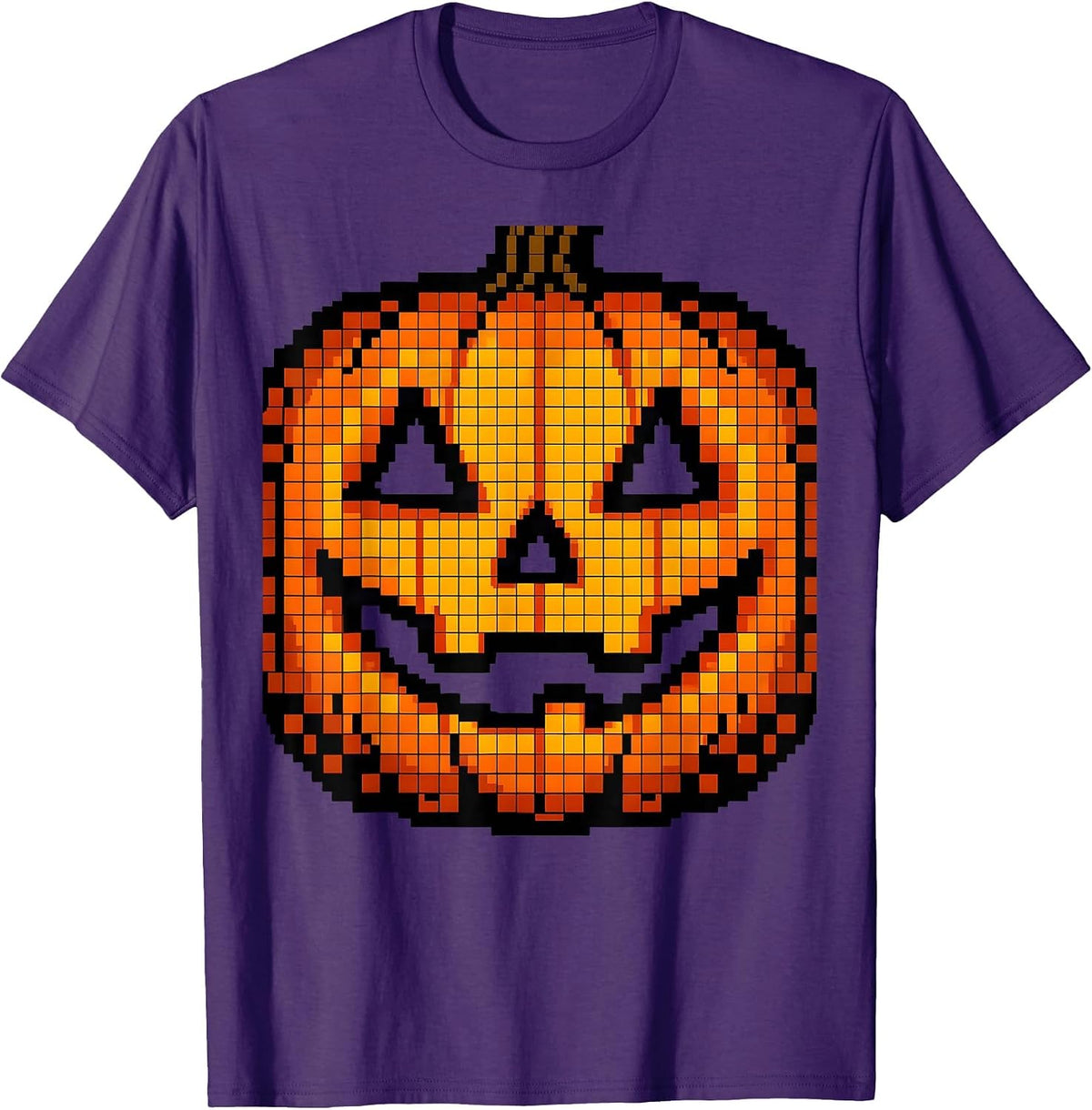 Men's Oversized Jack-O-Lantern Mask Pixel Art Halloween Costume T-Shirt - Purple
