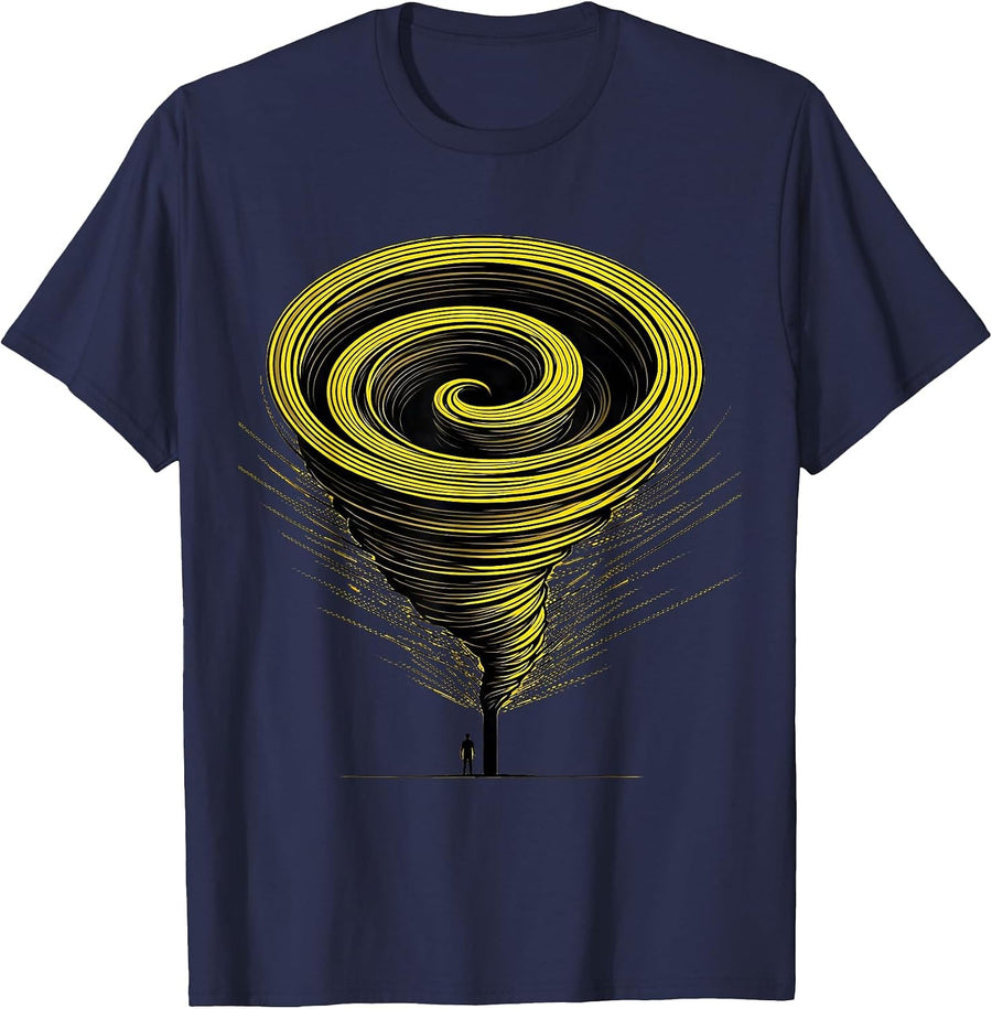 Asymmetrical Tornado Vortex Minimalist Storm Chaser T-Shirt - Navy Blue