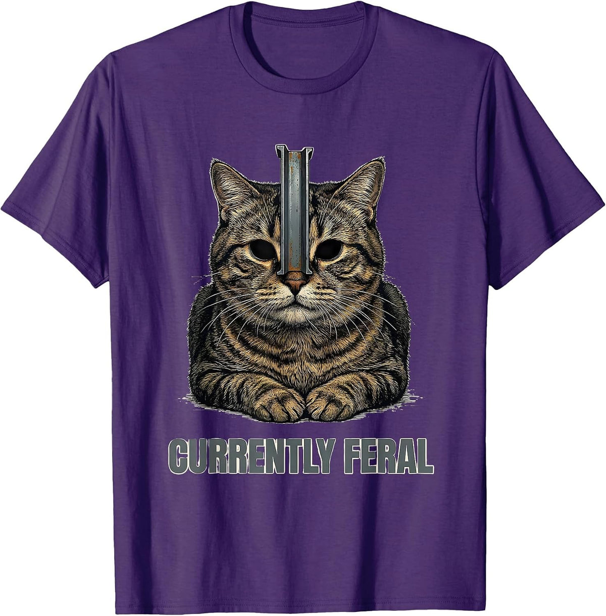 Men's Currently Feral Absurdist Cat Meme Cat Owner Humor T-Shirt - Purple