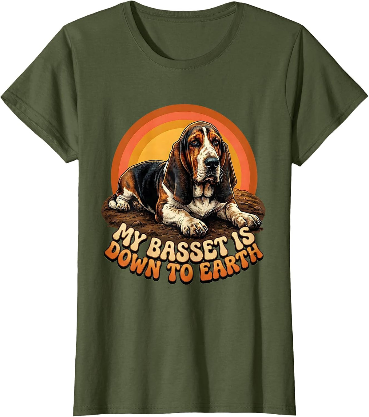 Women's My Basset Is Down To Earth Funny Basset Hound Owner Breed T-Shirt - Olive Green