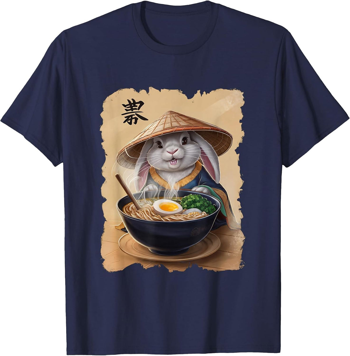 Bunny Men Woman Kawaii Eating Ramen Japanese Rabbit T-Shirt - Navy Blue