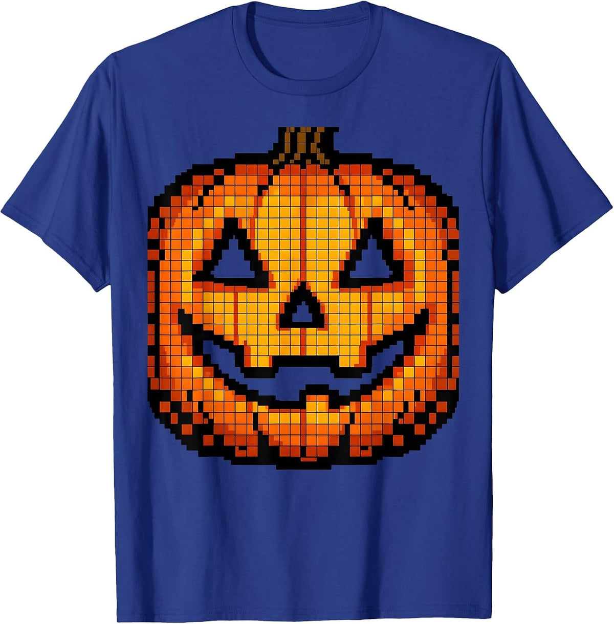 Men's Oversized Jack-O-Lantern Mask Pixel Art Halloween Costume T-Shirt - Royal Blue
