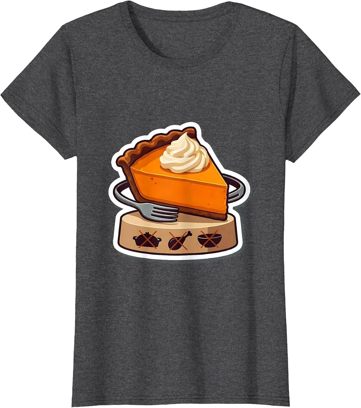 Women's Oversized Pumpkin Pie Wedge Funny Thanksgiving Humor T-Shirt - Dark Heather Grey