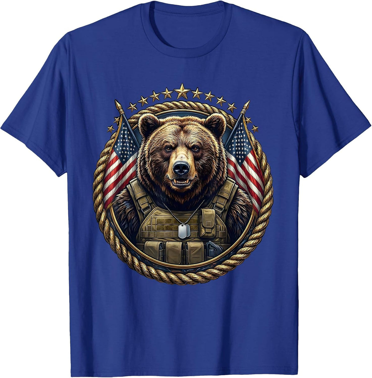Tactical Bear Veteran Graphic with Dog Tags T-Shirt - Royal Blue