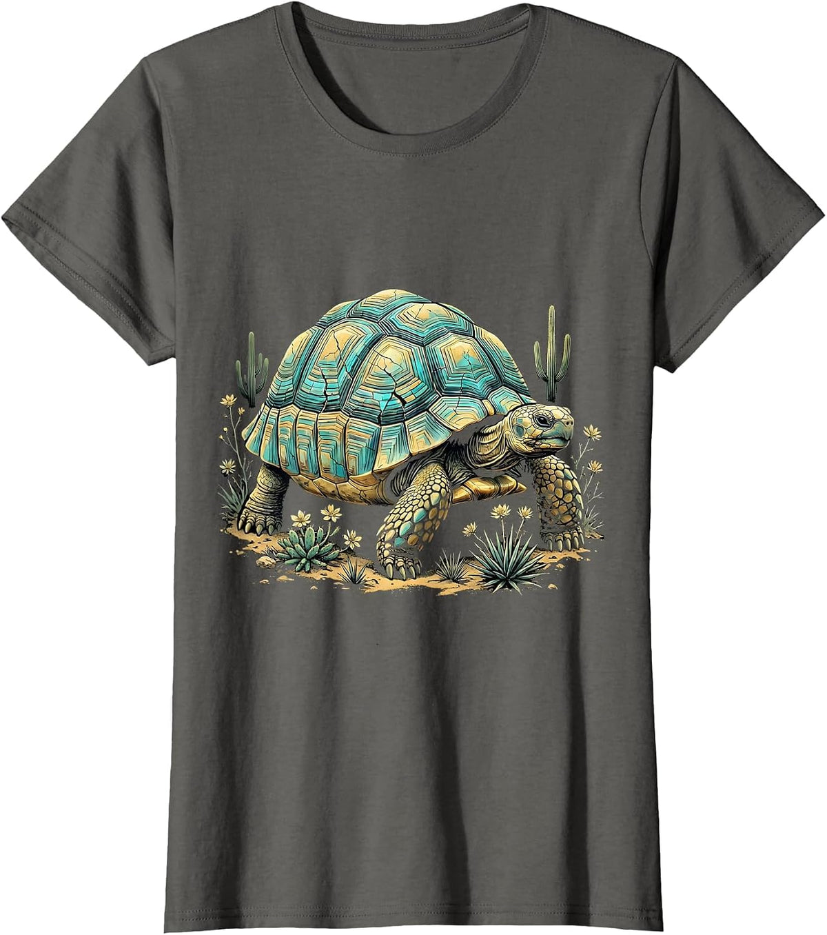 Women's Desert Tortoise Turquoise Shell Western Design T-Shirt - Asphalt Grey