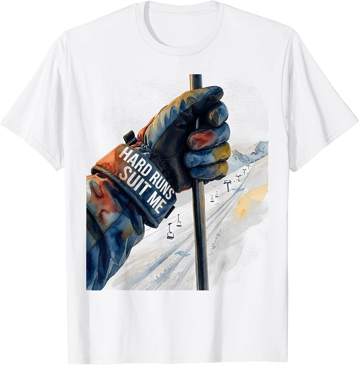 Men's Hard Runs Suit Me Funny Ski Snowboard Winter Sports Humor T-Shirt - White