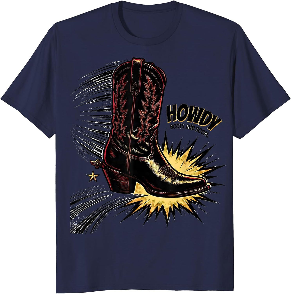 Men's Howdy Boots and Boom Comic Book Cowgirl Western Pride T-Shirt - Navy Blue