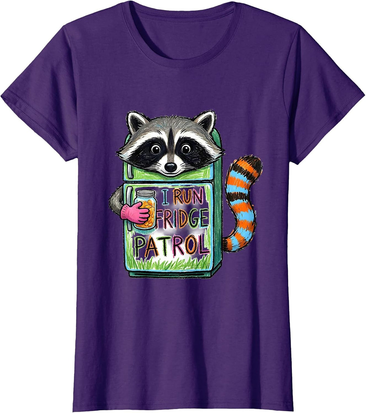 Women's I Run Fridge Patrol Funny Raccoon Trash Panda Meme Humor T-Shirt - Purple