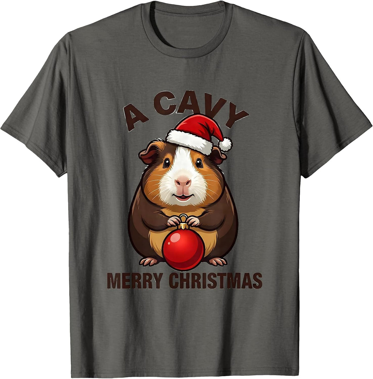 A Cavy Merry Christmas Funny Guinea Pig Santa Hat Holiday T-Shirt - Asphalt Grey