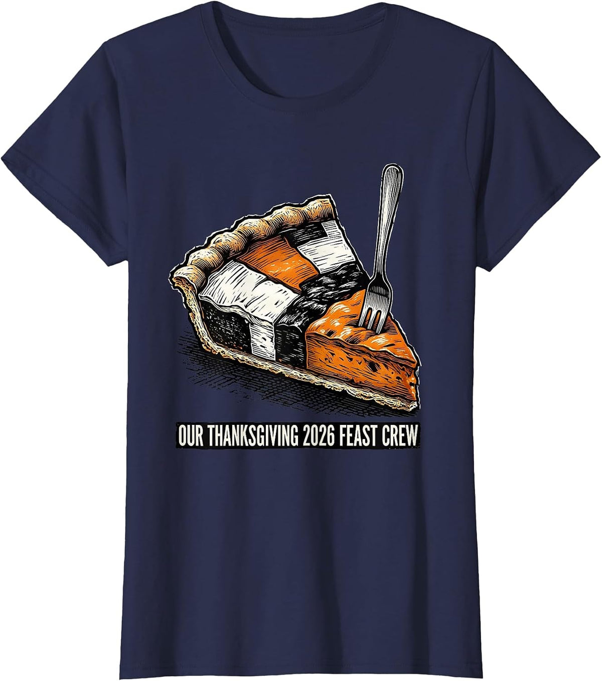 Women's Our Thanksgiving 2026 Feast Crew Funny Family Holiday T-Shirt - Navy Blue