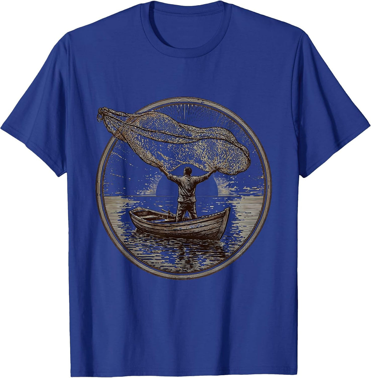 Jesus Saves Fisherman Casting Net Sunrise Sea T-Shirt - Royal Blue