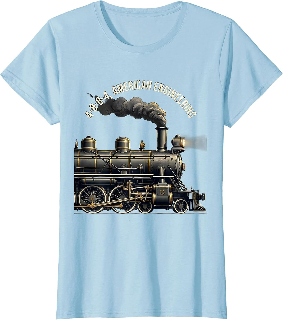 4-8-8-4 American Engineering Vintage Steam Locomotive Train T-Shirt - Baby Blue