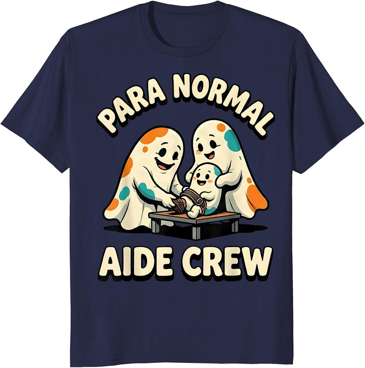 Men's Para Normal Aide Crew Funny Ghost Paraprofessional Halloween T-Shirt - Navy Blue