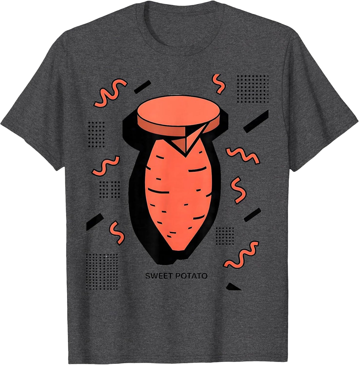 Sweet Potato Memphis Postmodern Funny Grouchy Potato Couple T-Shirt - Dark Heather Grey