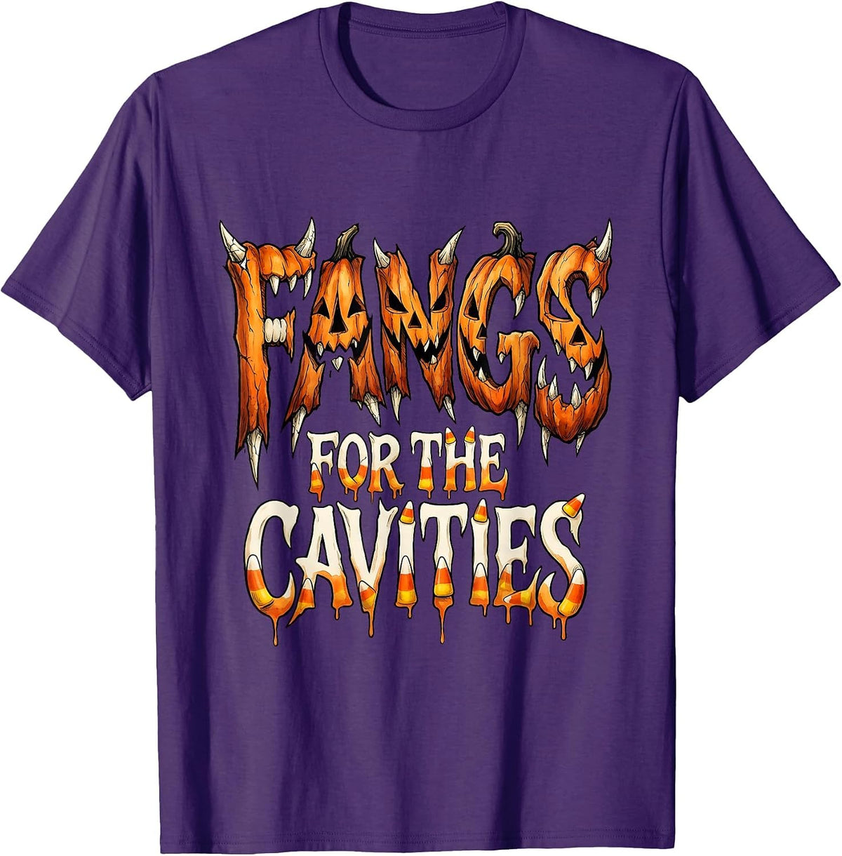 Fangs for the Cavities Halloween Dental Design T-Shirt - Purple