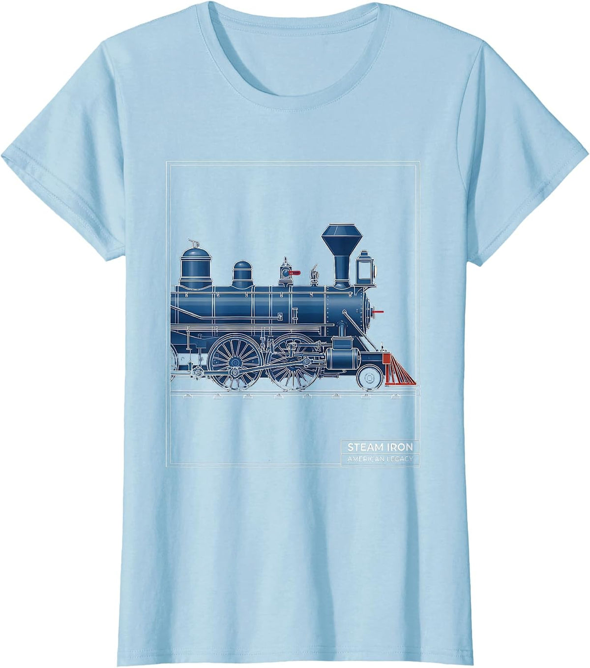 Steam Iron American Legacy Vintage Steam Locomotive Train T-Shirt - Baby Blue