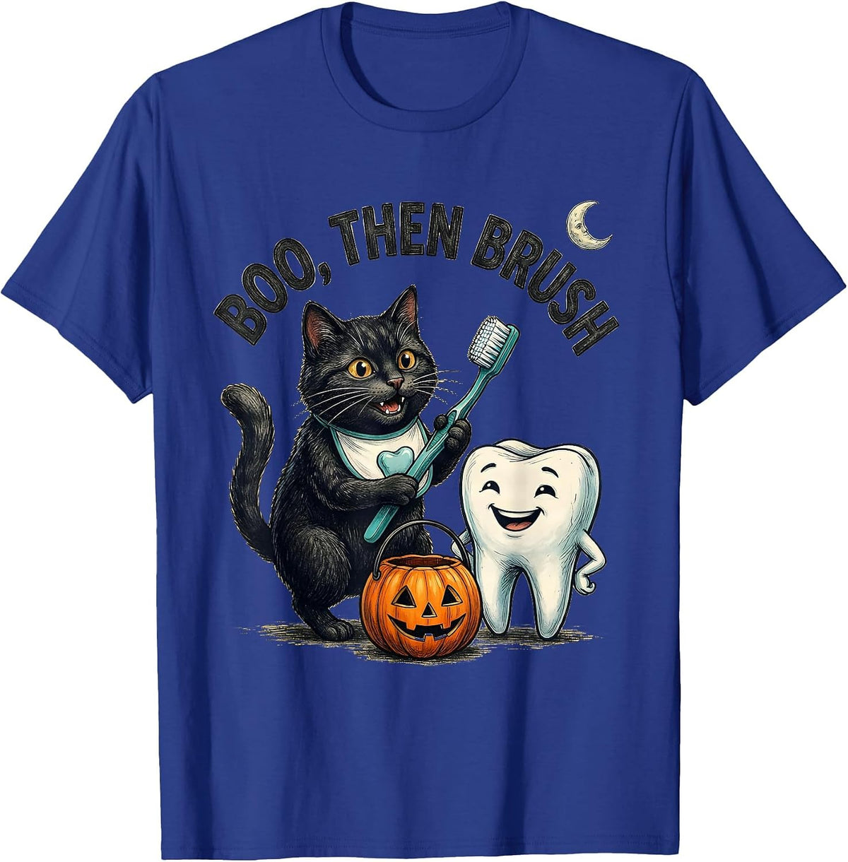 Men's Boo Then Brush Halloween Dentist Dental Humor Costume T-Shirt - Royal Blue