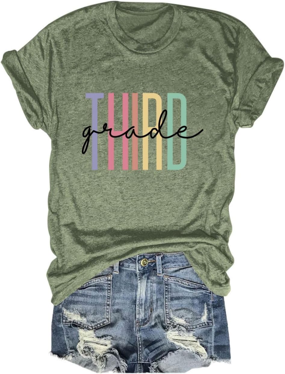 Third Grade T-Shirt for Women 3rd Grade Teacher Shirt Teacher Appreciation Short Sleeve Shirt Teacher Gift Tee - Olive Green