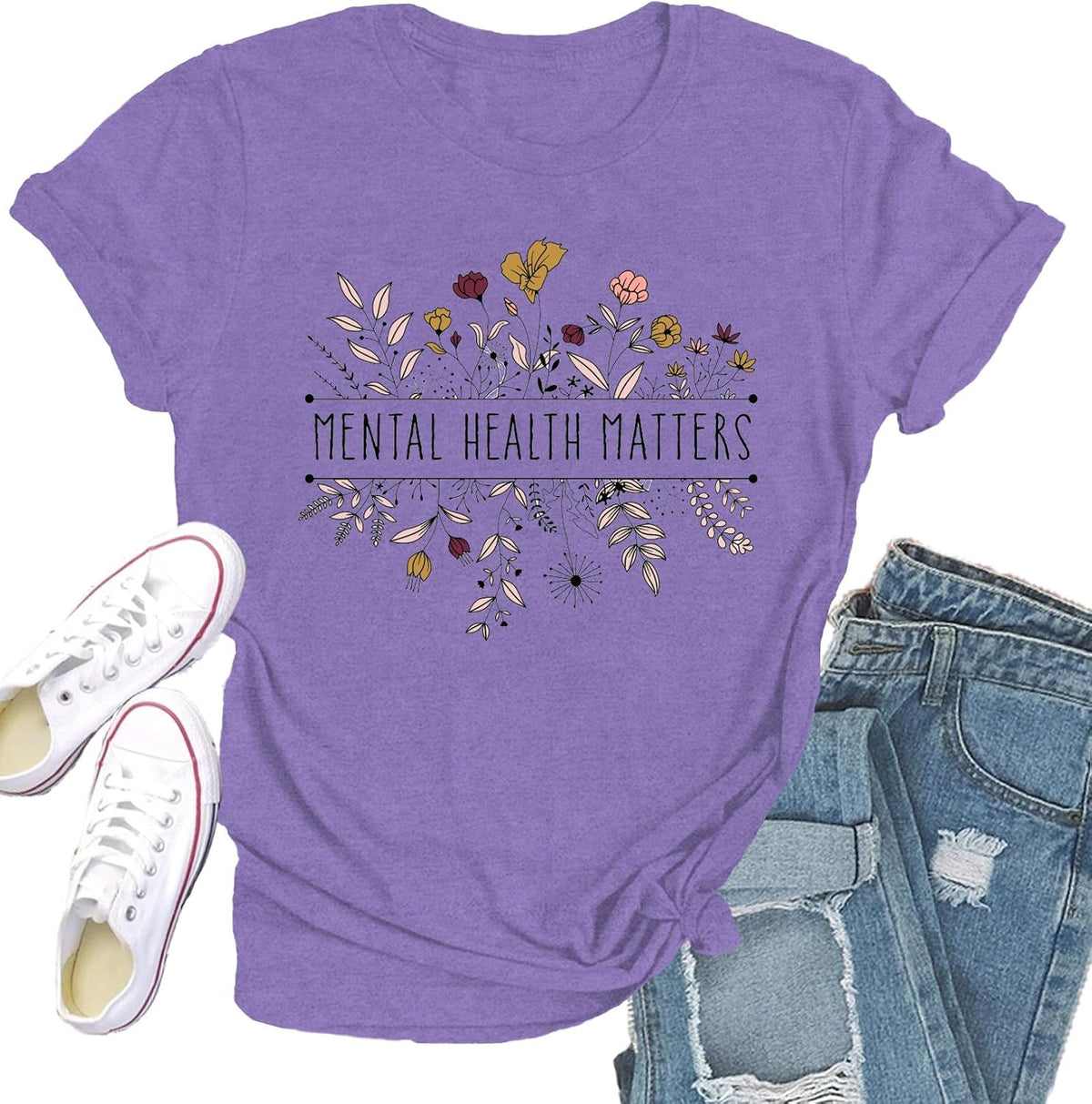 Mental Health Matters Shirt for Women Be Kind Tshirts Therapist Tee Top - Purple