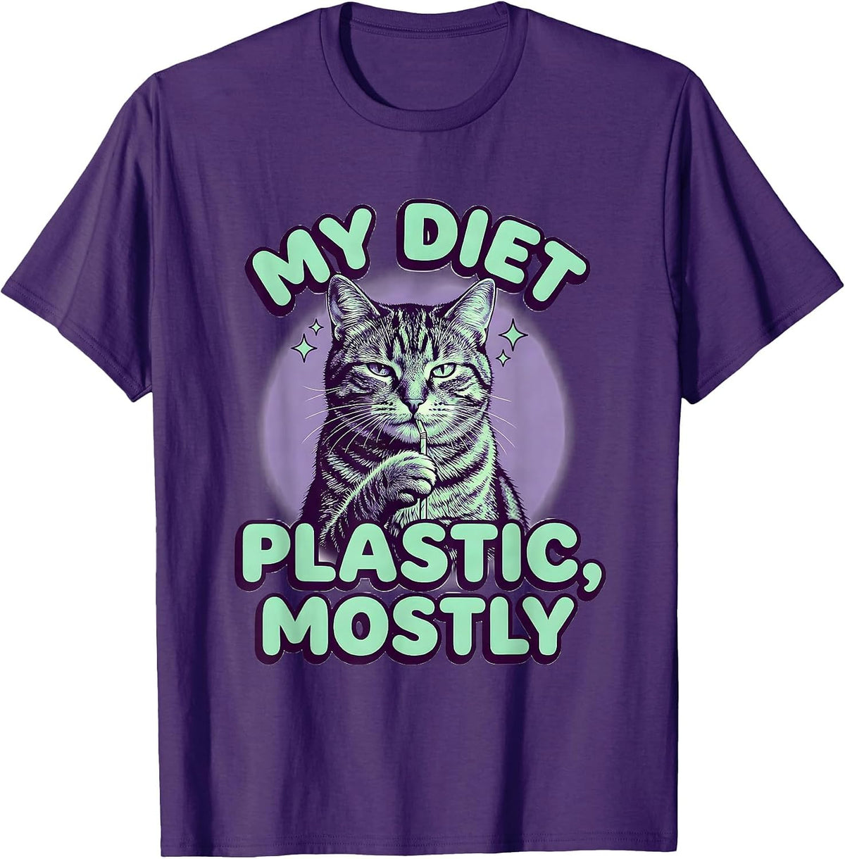 My Diet Plastic Mostly Funny Cat Meme Absurdist Irony T-Shirt - Purple