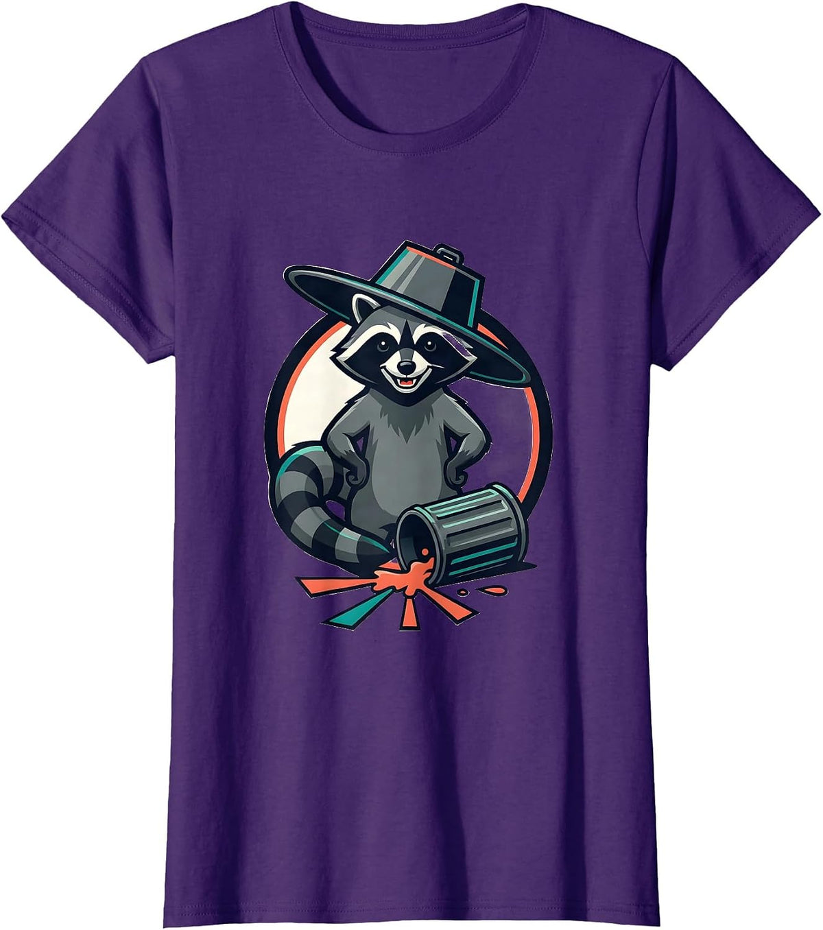 Women's Sealed Raccoon Badge Trashed Panda Funny Gag Gift T-Shirt - Purple