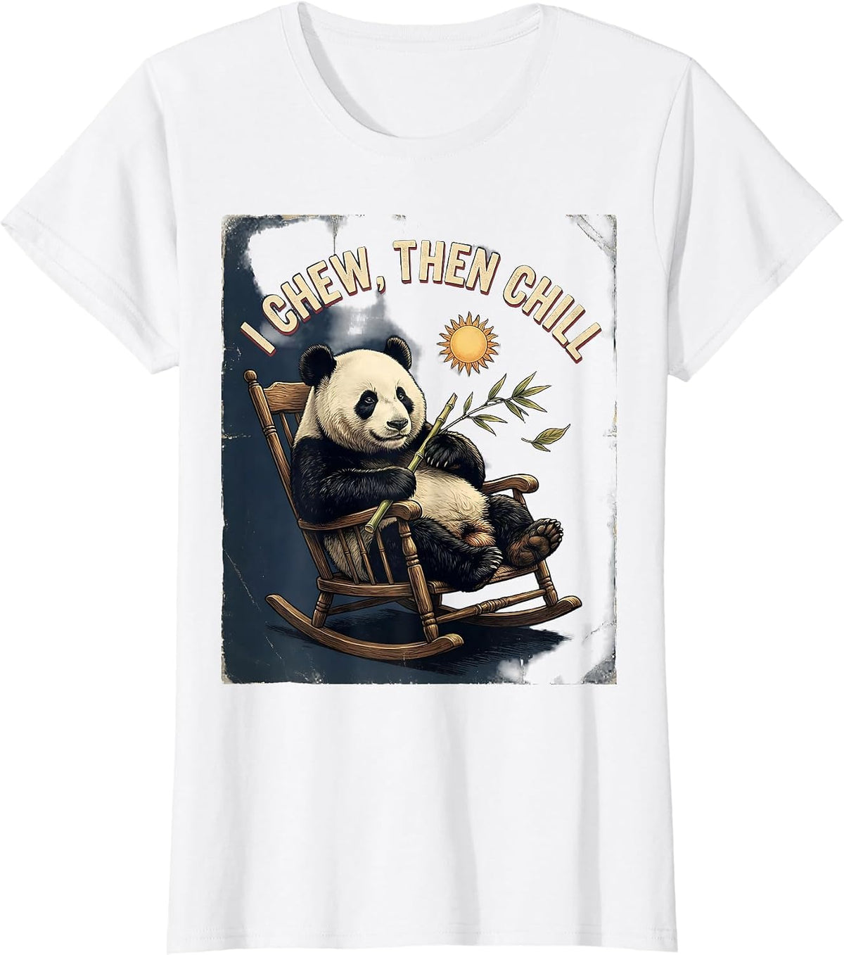 Women's I Chew, Then Chill Vintage Funny Panda Lover Humor Gift T-Shirt - White