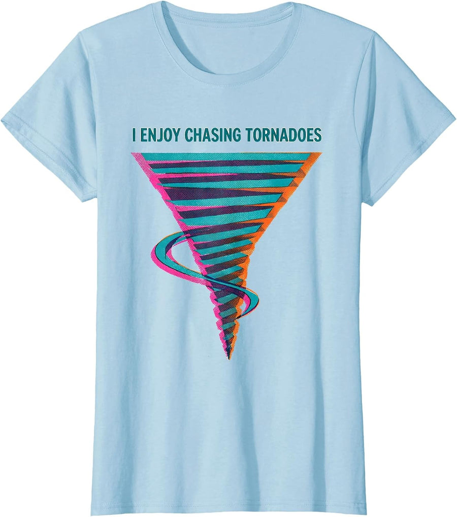 Women's I Enjoy Chasing Tornadoes Risograph Storm Chaser Meteorology T-Shirt - Baby Blue