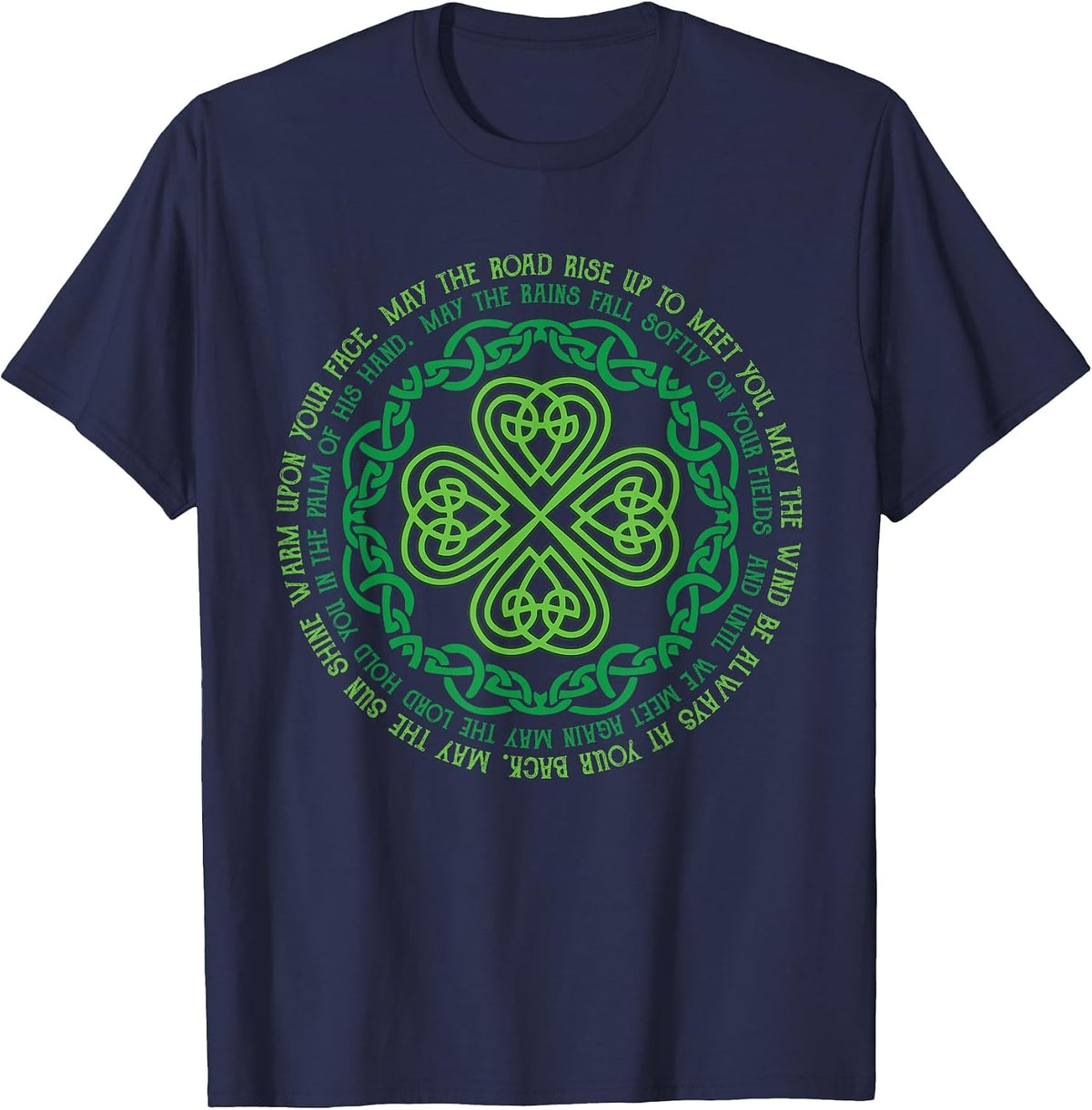 Irish Blessing Celtic Knot & 4-Leaf Clover Luck T-Shirt - Navy Blue