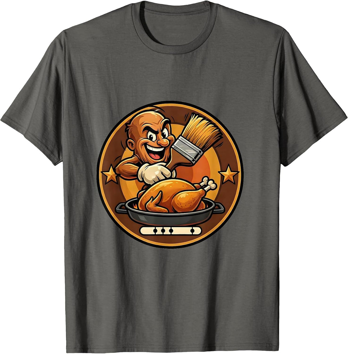 Men's Sealed Turkey Badge Cartoon Thanksgiving Humor T-Shirt - Asphalt Grey
