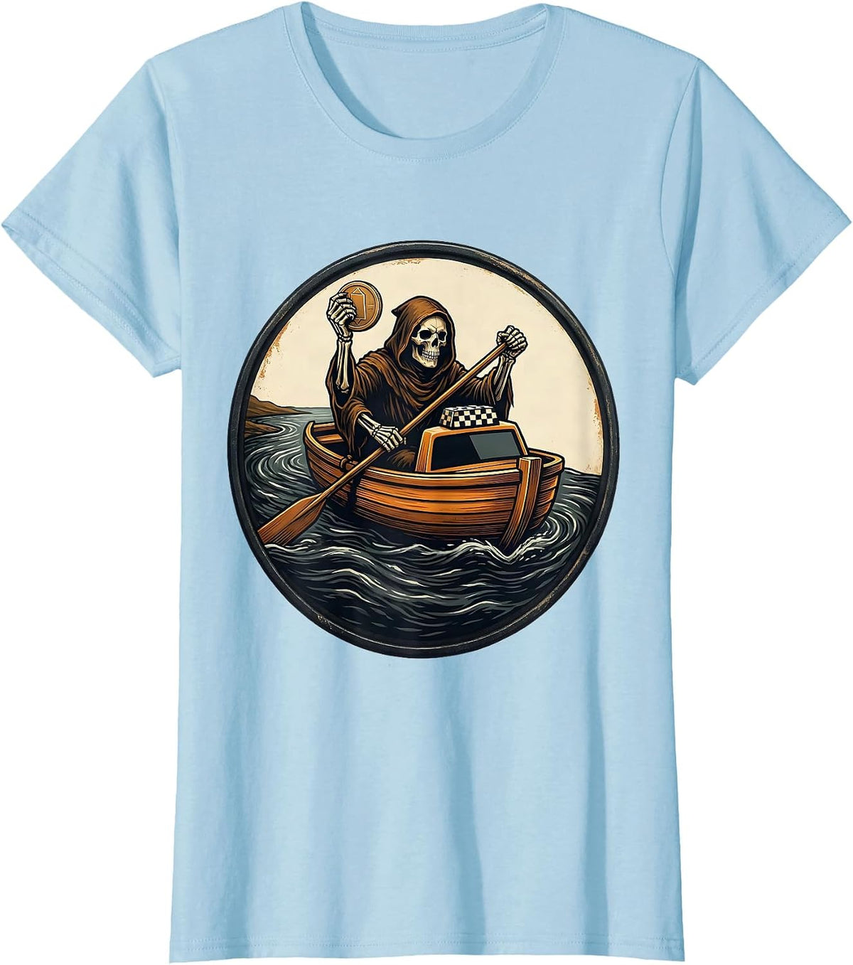 Charon Rowing God Myth Illustration Classic Humor T-Shirt - Baby Blue