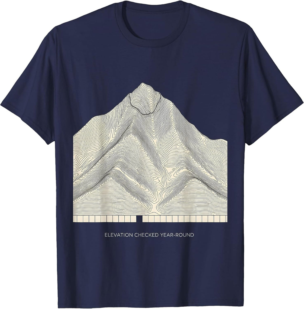 Elevation Checked Year-Round Funny Ski Snowboard Winter T-Shirt - Navy Blue
