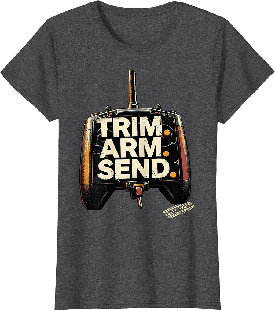 Women's Trim Arm Send Distressed Vintage RC Racing Drag Strip T-Shirt - Dark Heather Grey
