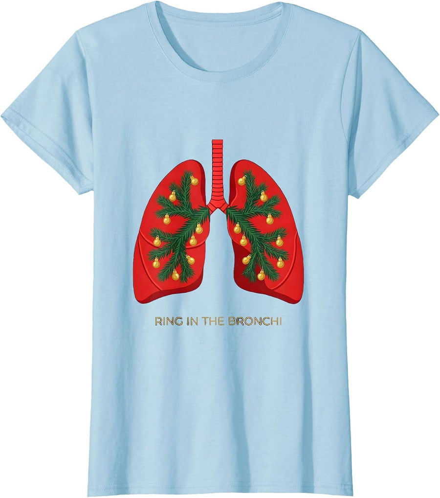 Women's Ring In The Bronchi Funny Respiratory Therapist Christmas T-Shirt - Baby Blue