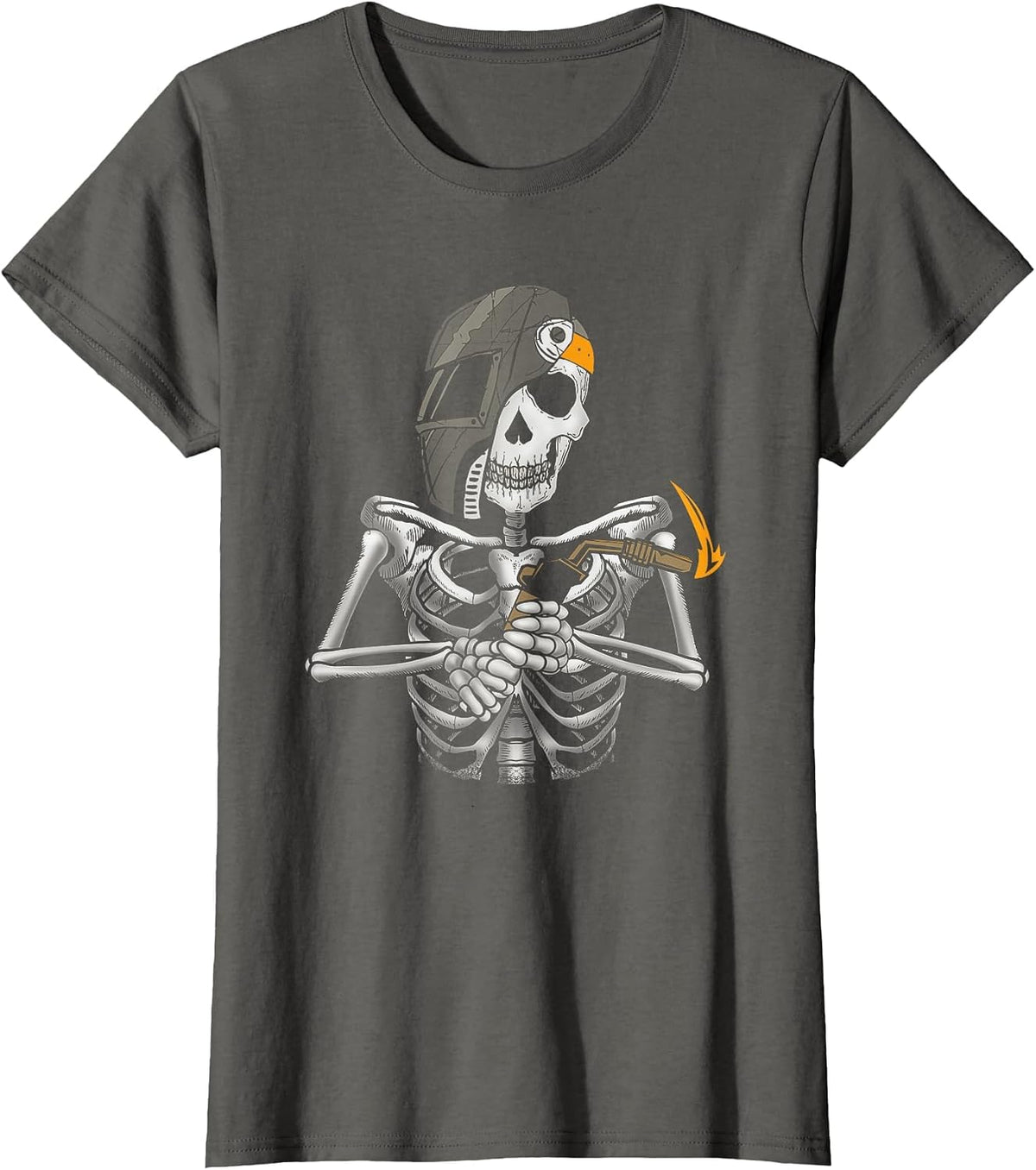 Welding Arc Welder Skeleton Skull Tig Gas Welding Horror T-Shirt - Asphalt Grey