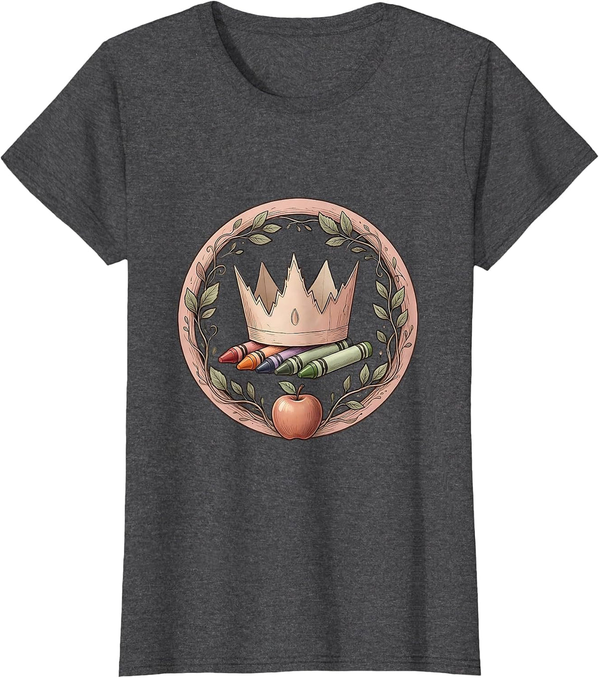 Women's Kindergarten Teacher Construction Paper Crown T-Shirt - Dark Heather Grey
