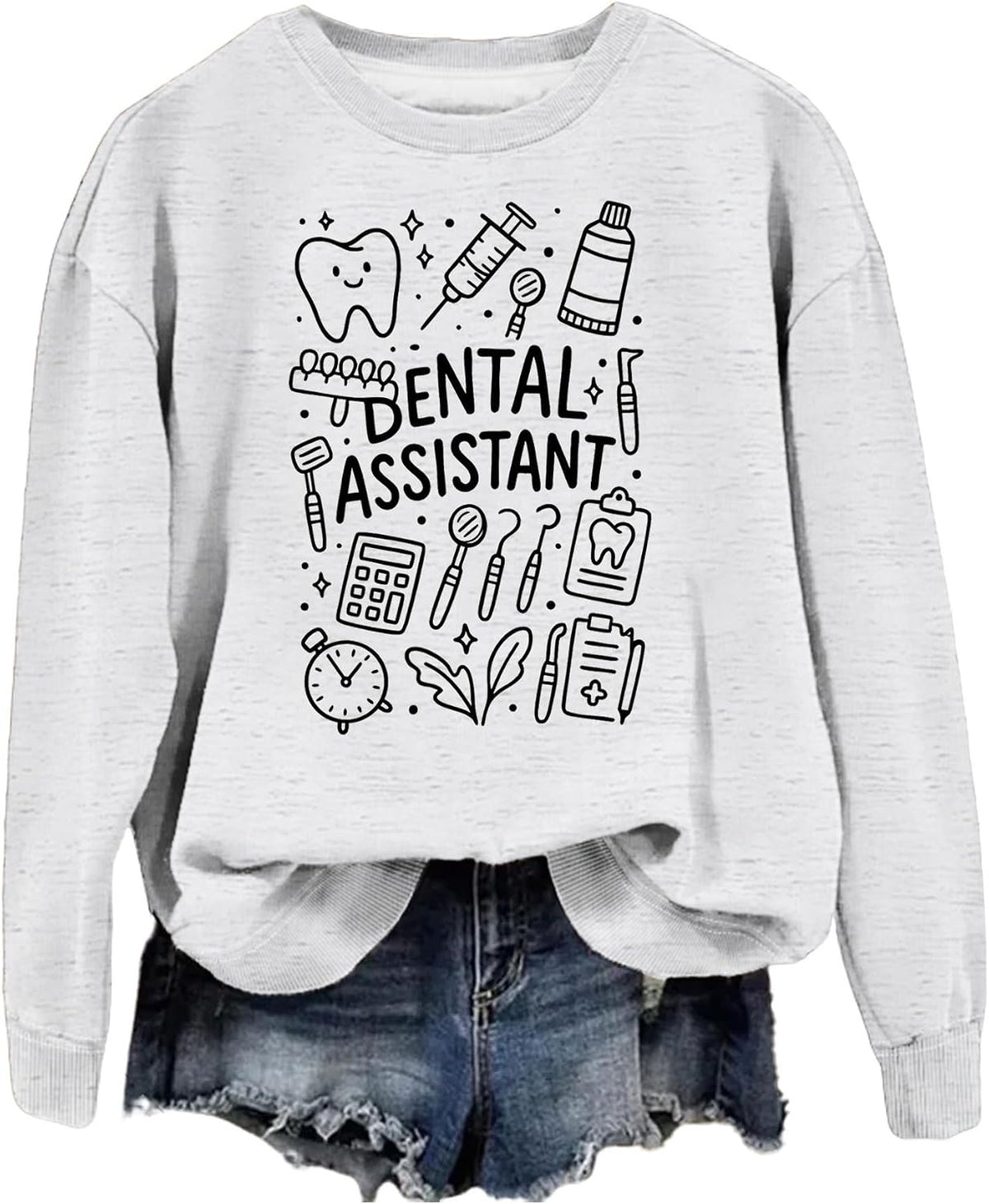 SAUIVD Dental Assistant Sweatshirt for Women Funny Pediatric Dental Hygienist Shirts Long Sleeve Holiday Pullover Tops -