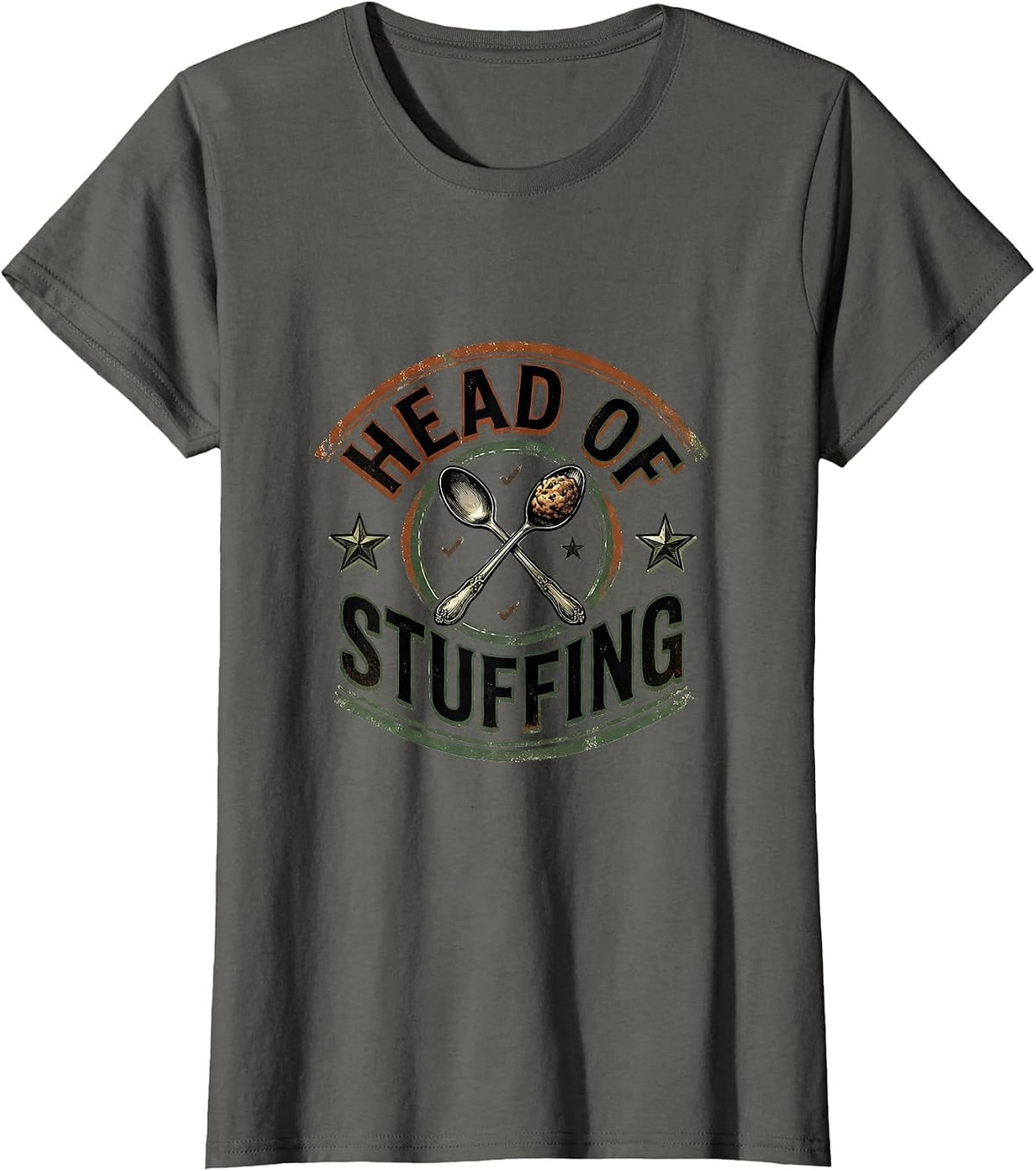 Women's Head Of Stuffing Vintage Funny Thanksgiving Turkey Family T-Shirt - Asphalt Grey