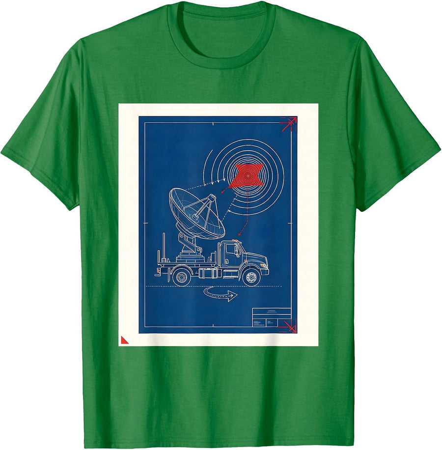 Men's Blueprint Doppler Radar Truck Storm Chaser Meteorology T-Shirt - Kelly Green