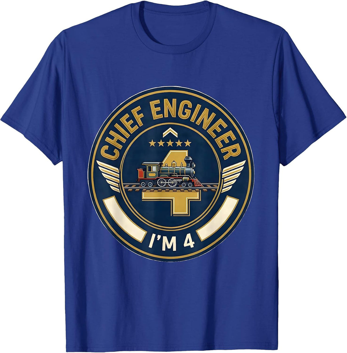 Men's I'm 4 Chief Engineer 4th Birthday Boy Train Party T-Shirt - Royal Blue