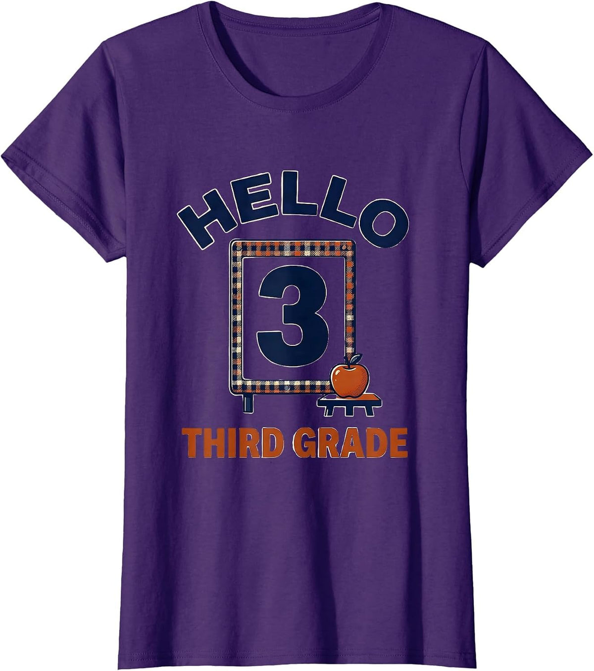 Women's Hello, Third Grade Cute Elementary Teacher Back To School T-Shirt - Purple