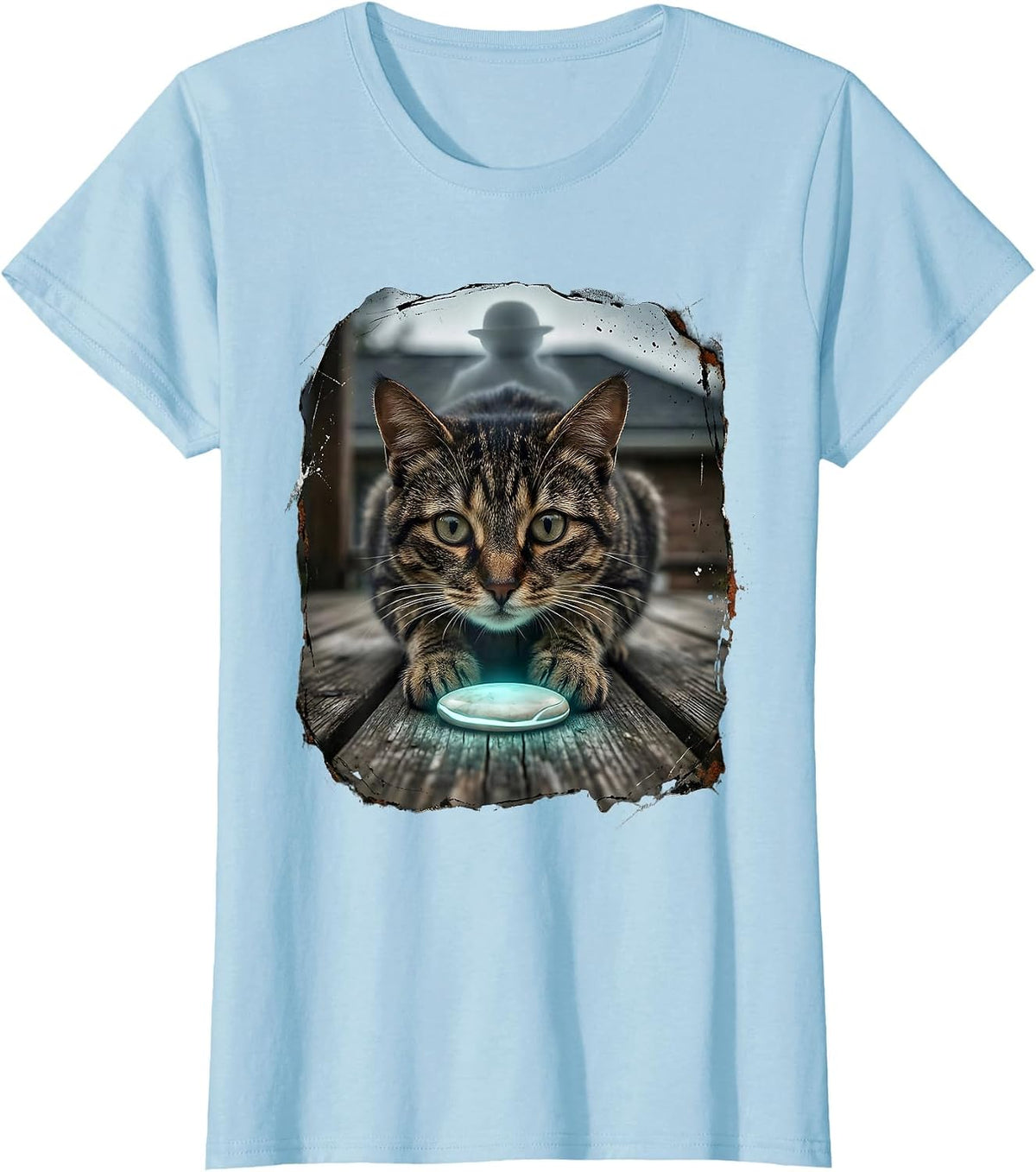 Women's Cat UFO Alien Selfie Funny Cat Gifts For Kids T-Shirt - Baby Blue